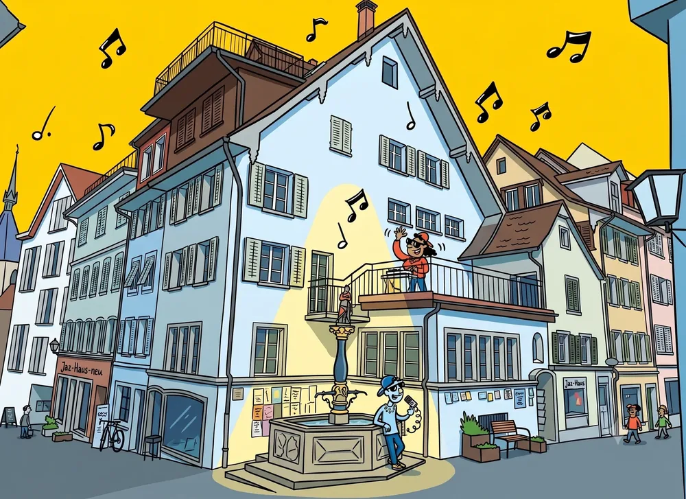 Illustration des JAZ-Hauses in der Zuger Altstadt, Treffpunkt von JuMi